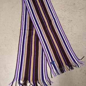 Vintage J. McLaughlin 100% Wool Striped Scarf - Purple & Brown Winter Accessory